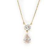 Elegant 1 Ct Round Cut & 2 Ct Pear Cut Drop Pendant Necklace - LGG Jewelry